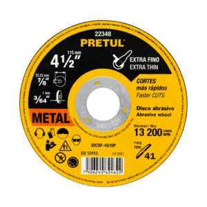 DISCO DE CORTE METAL 4 1/2 X 7/8 PRETUL 22348